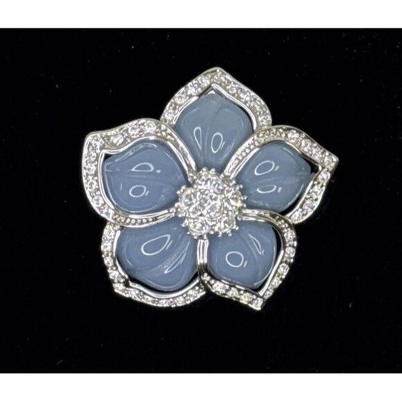 Nolan Miller Crystal French Blue Flower Slide Pendant Enhancer Silver Tone Vtg - Picture 2 of 7